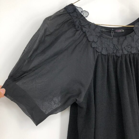 NWT Erica Davies Wool Gauze Short Puff sleeve Black Mini Dress with satin hem XS - Picture 10 of 16